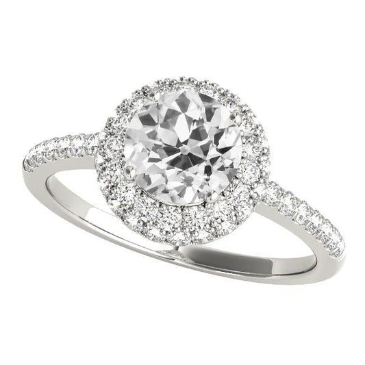 Anel de diamante redondo antigo Halo em ouro branco com acentos 4.50 quilates - harrychadent.pt