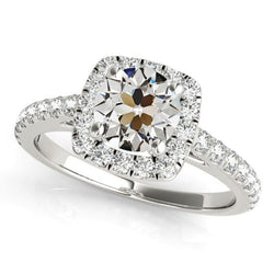 White Gold Halo Ring Old Mine Cut Diamond Jewelry 4.50 Carats