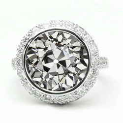 White Gold Halo Round Old Cut Diamond Ring Bezel Set Jewelry 5 Carats