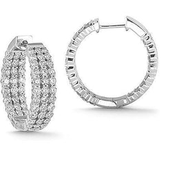 White Gold Hoop Diamonds Earrings 4.30 Carats In And Out 3 Row 14K