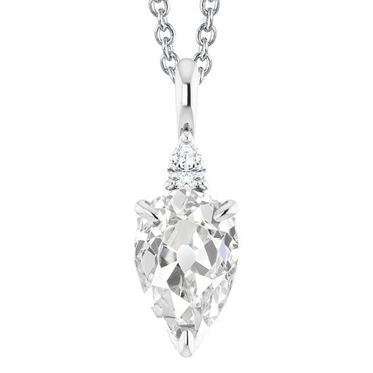 Pingente de diamante de ouro branco pera com corte antigo 3.50 quilates 14K - harrychadent.pt