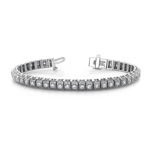 Bracelete de diamante redondo de 6 ct em ouro branco milgrain estilo link - harrychadent.pt