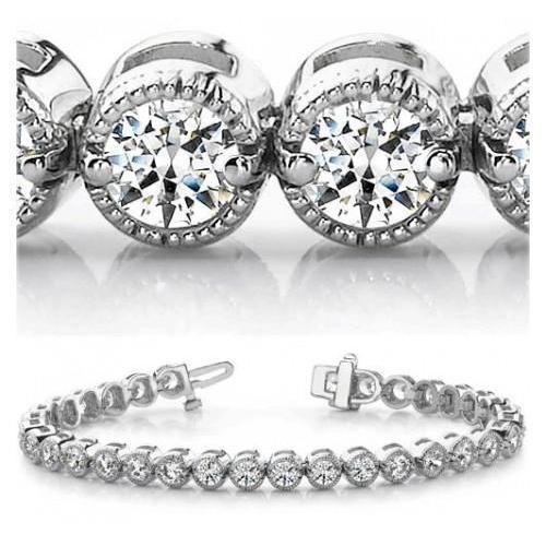 Pulseira de tênis de diamante de ouro branco Millgrain Joias finas 10.50 ct - harrychadent.pt