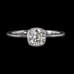 White Gold Solitaire Cushion Old Miner Diamond Ring 3 Carats