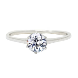 White Gold Solitaire Ring Round Old Cut Diamond 6 Prong Set 2 Carats