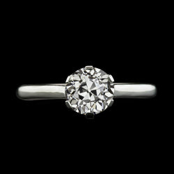White Gold Solitaire Ring Round Old Mine Cut Diamond 2 Carats