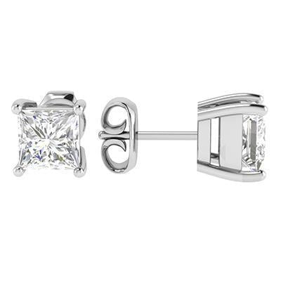 White Gold Sparkling 4.00 quilates Princess Cut Diamonds Studs - harrychadent.pt