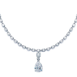 White Gold Women Jewelry Pear & Round Diamond Necklace 16.50 Carats