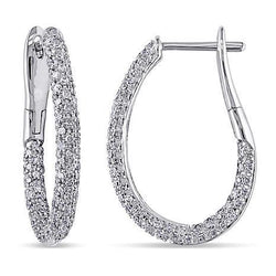 Women 14K White Gold Round Cut Diamond Hoop Ear Ring Jewelry 3 Ct.