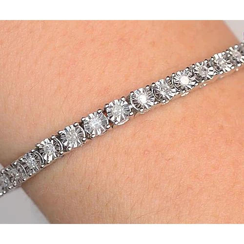 Pulseira feminina de tênis com diamante 5 quilates ouro branco 14K montagem com corte de diamante