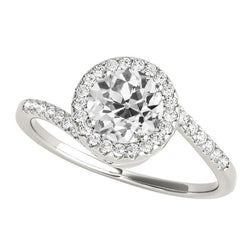 Women Halo Ring Round Old Miner Diamond Twisted Style 3.75 Carats