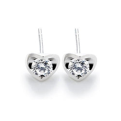Women Heart Shaped Studs Earrings 2 Ct Round Cut Diamonds White Gold
