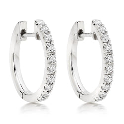 Women Hoop Earrings Round Cut 2 Carats Diamonds Gold White 14K