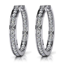 Women Hoop Earrings White Gold 3.40 Ct Sparkling Round Cut Diamonds