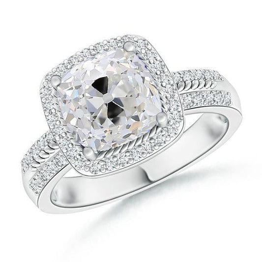 Almofada anel de halo feminino de diamante cortado antigo mineiro 3.50 quilates ouro branco - harrychadent.pt