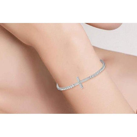Pulseira feminina de diamante e tênis com cruz de 7 quilates e joias de ouro branco - harrychadent.pt
