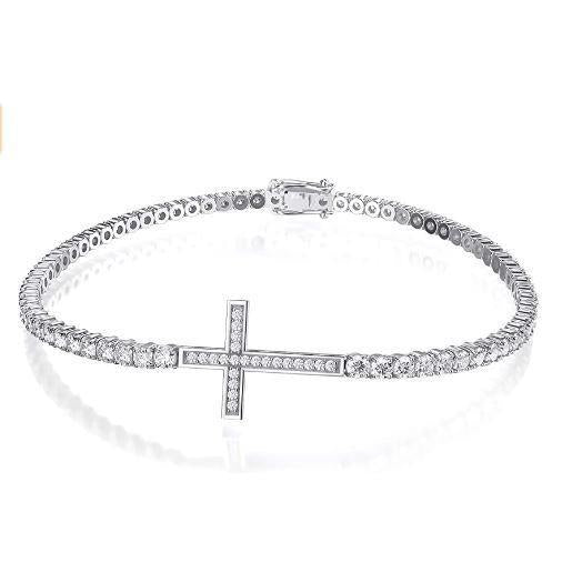 Pulseira feminina de diamante e tênis com cruz de 7 quilates e joias de ouro branco - harrychadent.pt