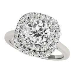 Women's Double Halo Old Cut Round Diamond Wedding Ring 4.75 Carats