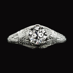 Women’s Gold Solitaire Ring Old Cut Diamond Antique Style 2 Carats