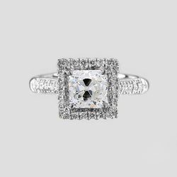 Women’s Halo Engagement Ring Old Cut Cushion Gold 1.75 Carats
