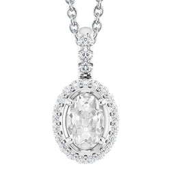 Women’s Halo Real Diamond Pendant Oval Old Cut 5.50 Carats Jewelry 14K