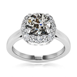 Women’s Halo Wedding Ring Round Old Miner Diamond 5.25 Carats 14K Gold