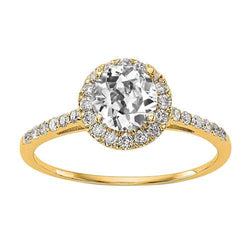 Yellow Gold Halo Ring With Accents Old Cut Diamond 3.25 Carats