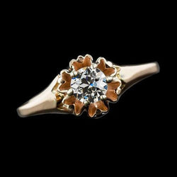 Yellow Gold Solitaire Old Cut Round Lab Grown Diamond Ring 1 Carat Jewelry