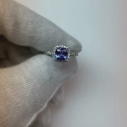 Cushion Shape 2.25 Carats Tanzanite With Diamond Wedding Ring Jewelry