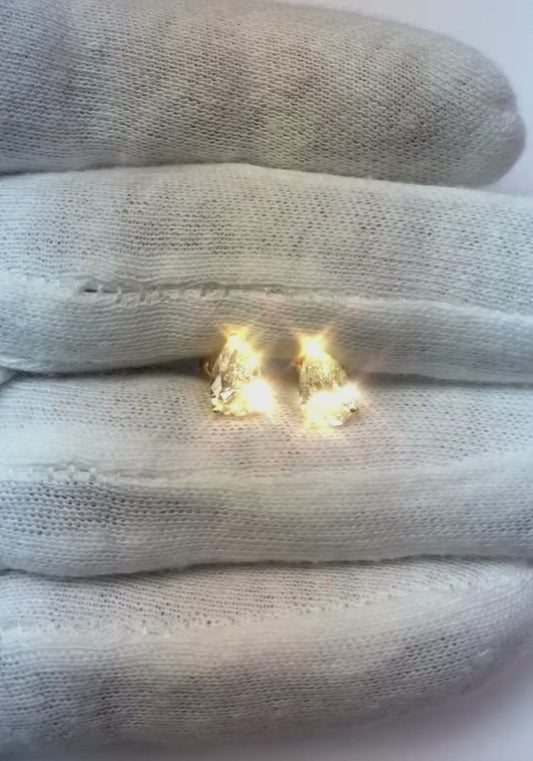 2 Carat Pear Cut Diamond Stud Earrings Yellow Gold Pushback