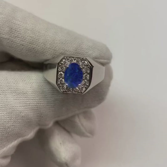 Novo Opala Relâmpago Anel Masculino de Diamante