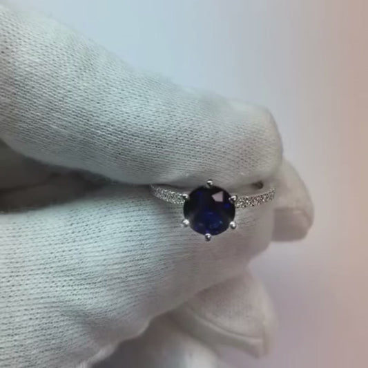Anel de noivado de diamante azul de 2 quilates Pedra preciosa de 6 pontas
