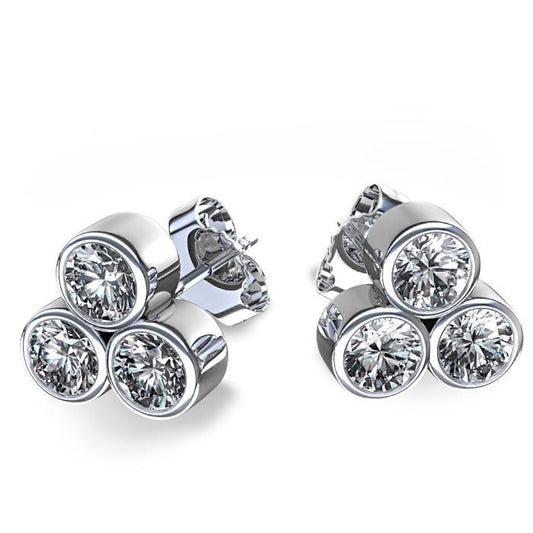 3 Stone 3 Carats Diamonds Stud Earring Gold White 14K New - harrychadent.pt