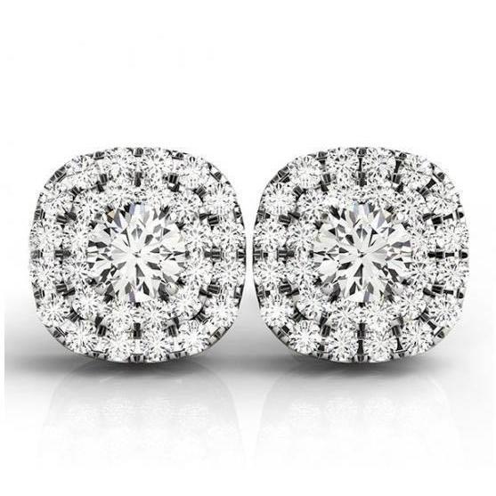 Cushion Round Center Diamond Halo Stud Earrings 2.60 Carat WG 14K - harrychadent.pt