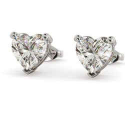 G Vs1 Solitaire Heart Shape 4.00 Ct. Diamonds Studs Earrings WG 14K