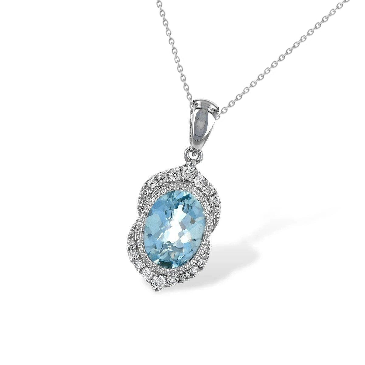 Oval Aquamarine & Round Diamond Pendant Necklace 8.30 Ct. WG 14K - harrychadent.pt