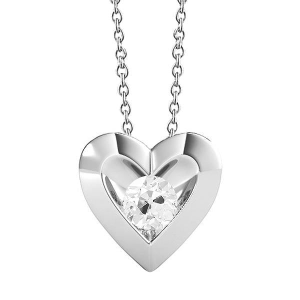 Pingente de coração de diamante em ouro branco com corrente redonda corte antigo de 1 quilate - harrychadent.pt